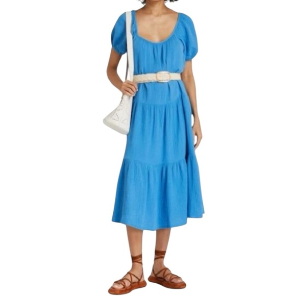 Honorine Dresses & Skirts - HONORINE Pamela Dress in French Blue | Short Puff Sleeve Gauze Midi | XS